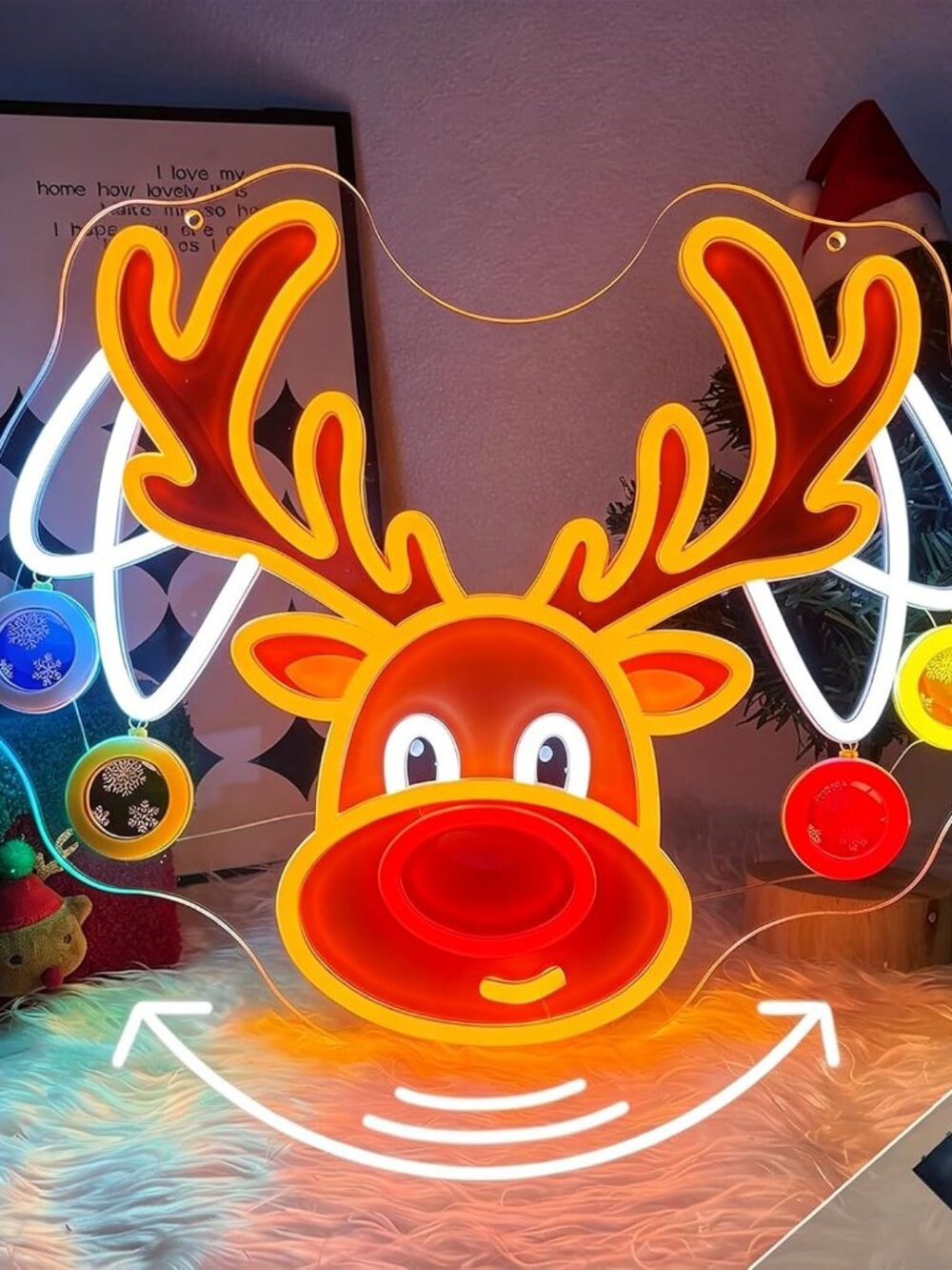 NEW Waving Reindeer LED Neon Sign USB Battery Christmas Holiday Wall Decor